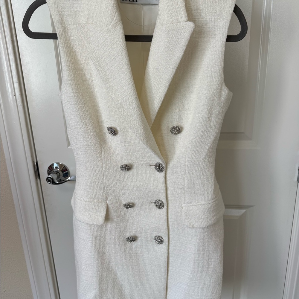 Zara Ivory Textured Blazer Dress